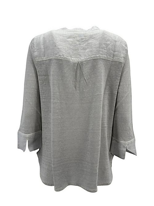 Women's v-neck pearl linen shirt with applied beads 120% Lino | 31ALIW70FS-000E908S00061